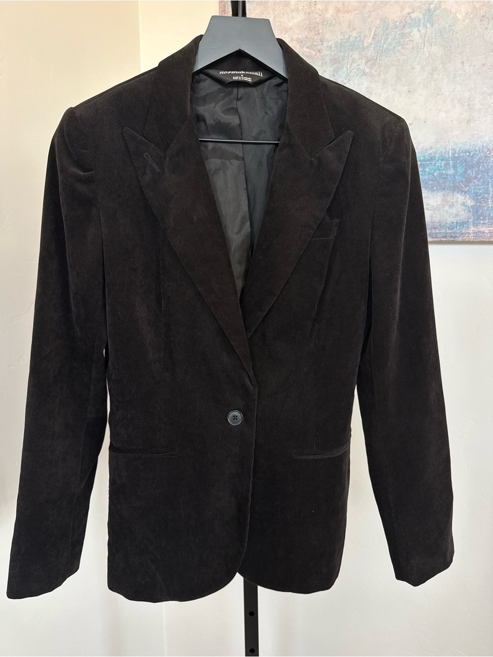 Norma Kamali Size 8 Black Corduroy Tailored Blazer Work Career Dark Academia